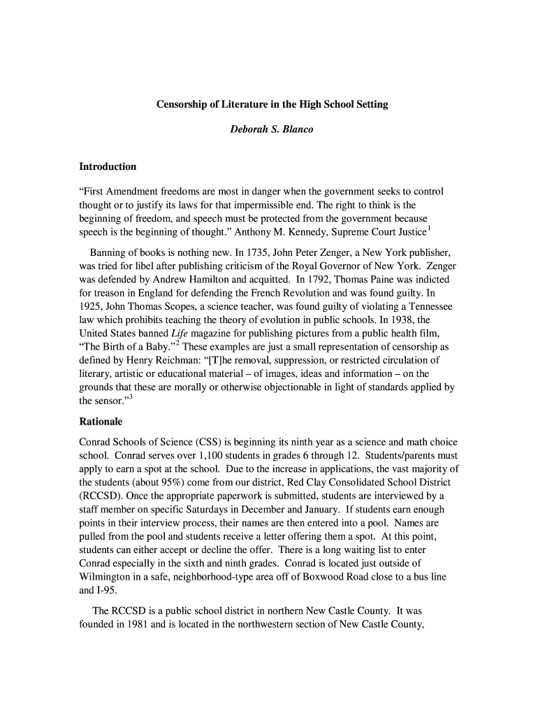 Fillable Online Censorship of Literature in the High School Setting