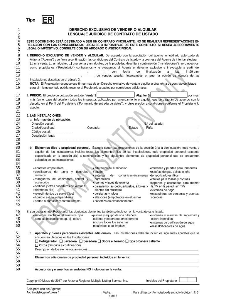 DERECHO EXCLUSIVO DE VENDER O ALQUILAR Vista previa en la página 1