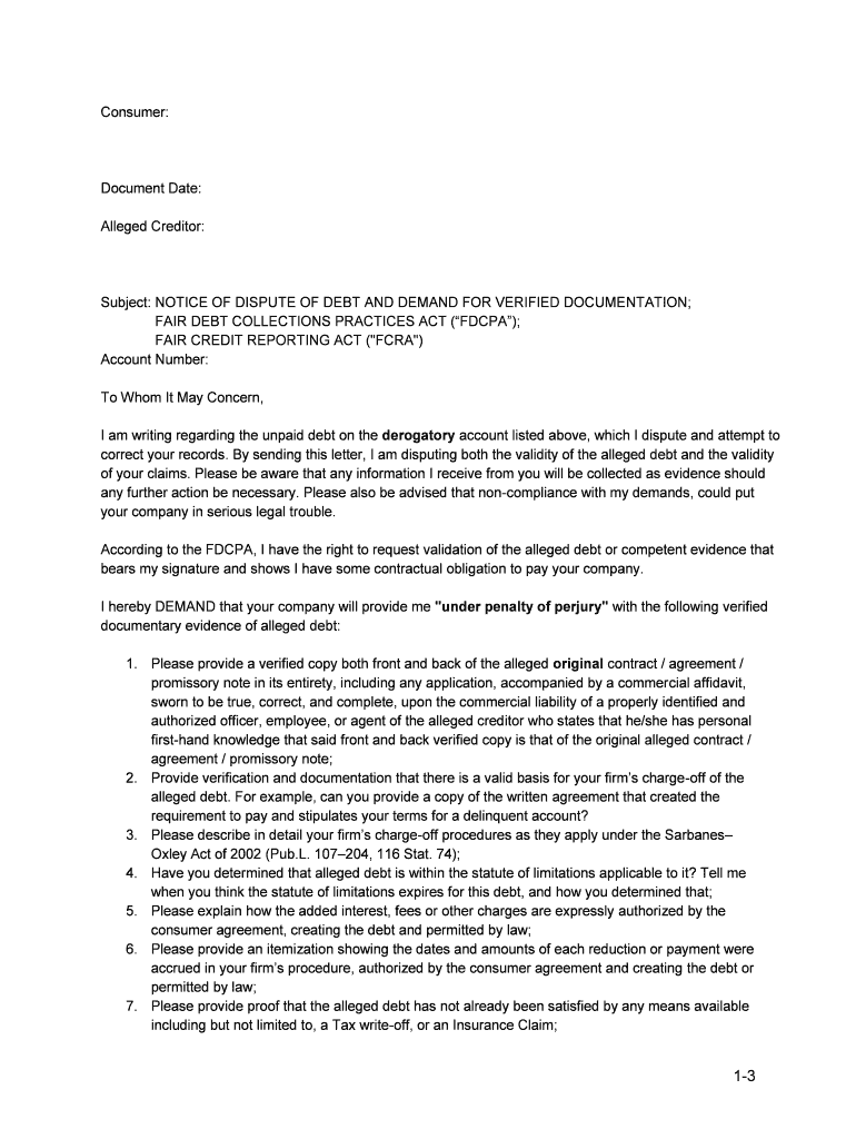 Debt Validation Letter Pdf - Fill Online, Printable, Fillable Throughout Dispute Letter To Creditor Template