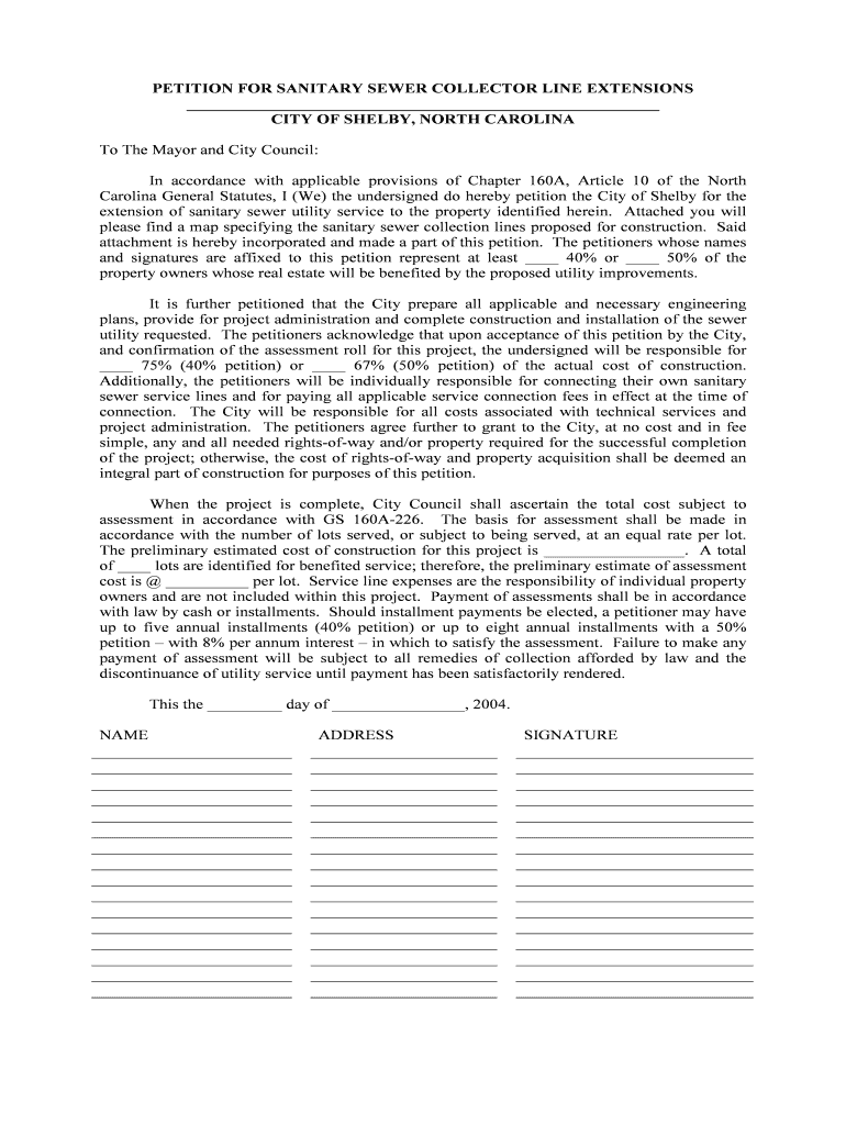 Fillable Online petition for sanitary sewer collector line extensions ...