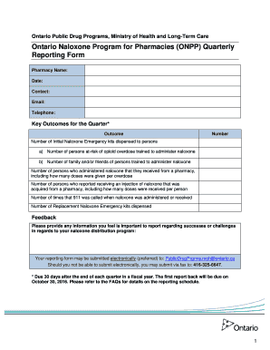 Ontario Naloxone Program Quarterly Reporting Form
