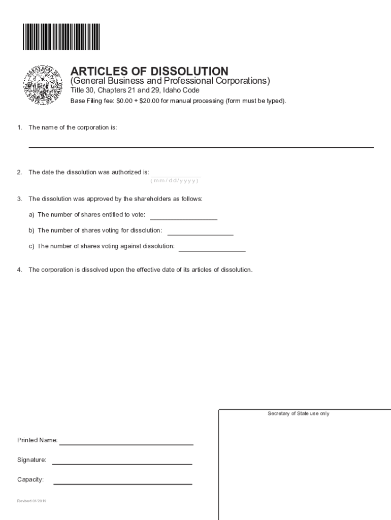 ARTICLES OF DISSOLUTION Preview on Page 1