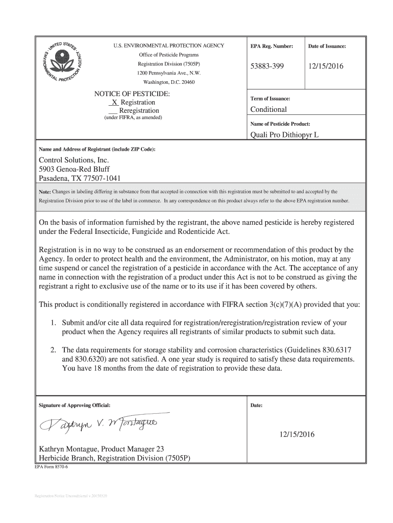 Fillable Online US EPA, Pesticide Product Label, Quali Pro Dithiopyr L ...