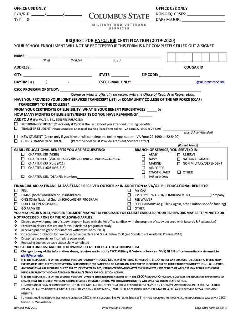 Fillable Online Enrollment Certification Request for VA Education Benefits Fax Email Print ...