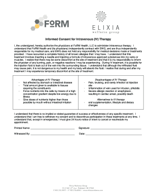 Fillable Online Informed Consent for Intravenous (IV) Therapy performed ...