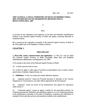 Fillable Online Application Form for registration of Bed and Breakfast ...