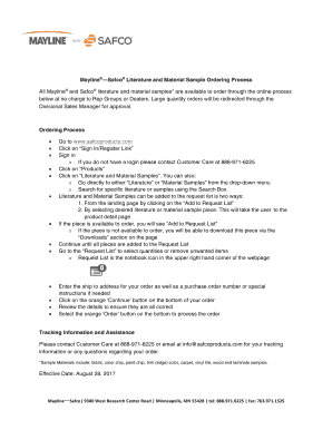 MaylineSafco Literature and Material Sample Ordering Process.docx