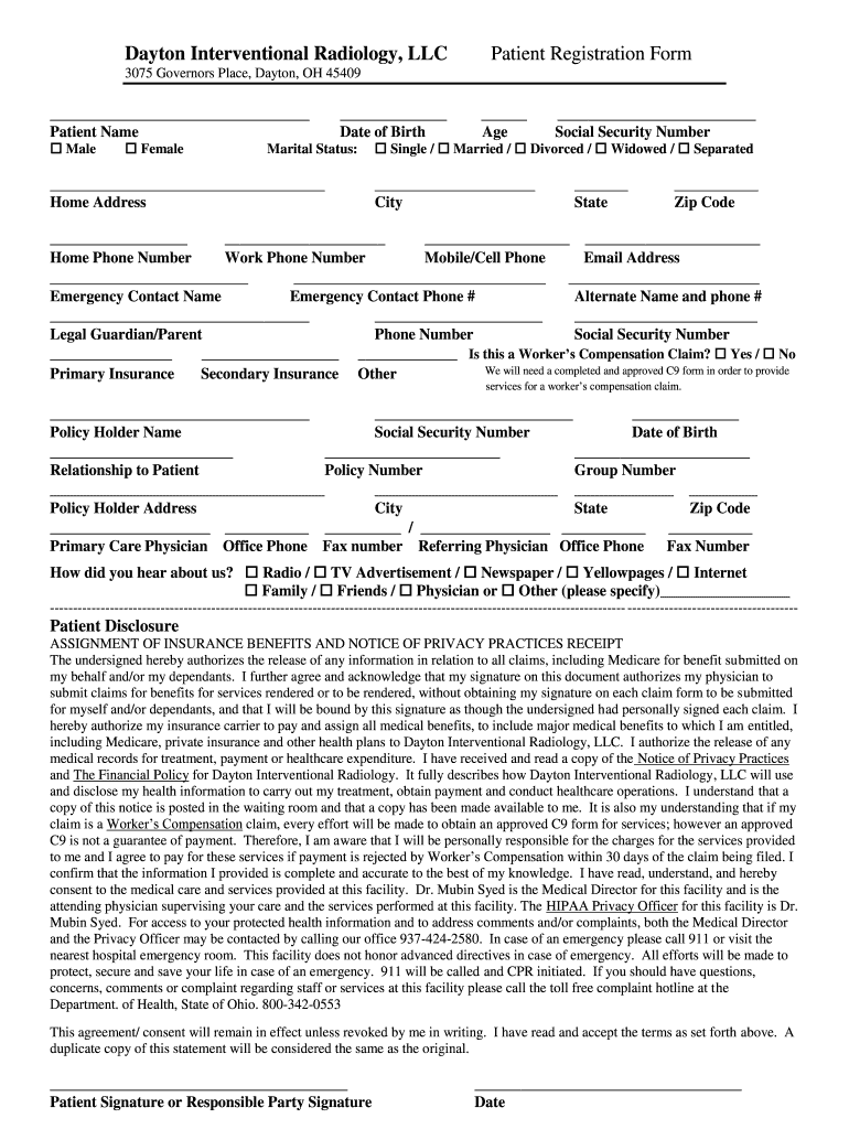 Dayton Interventional Radiology, LLCPatient Registration Form Preview on Page 1