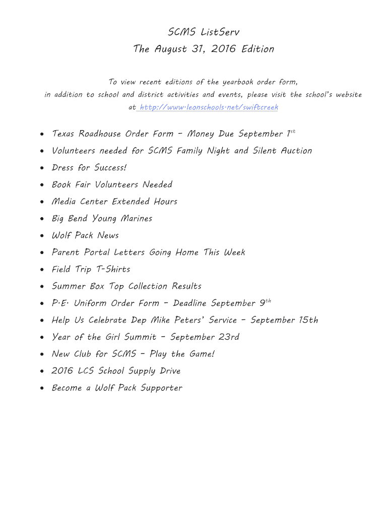 Fillable Online Texas Roadhouse Order Form Money Due September 1st Fax