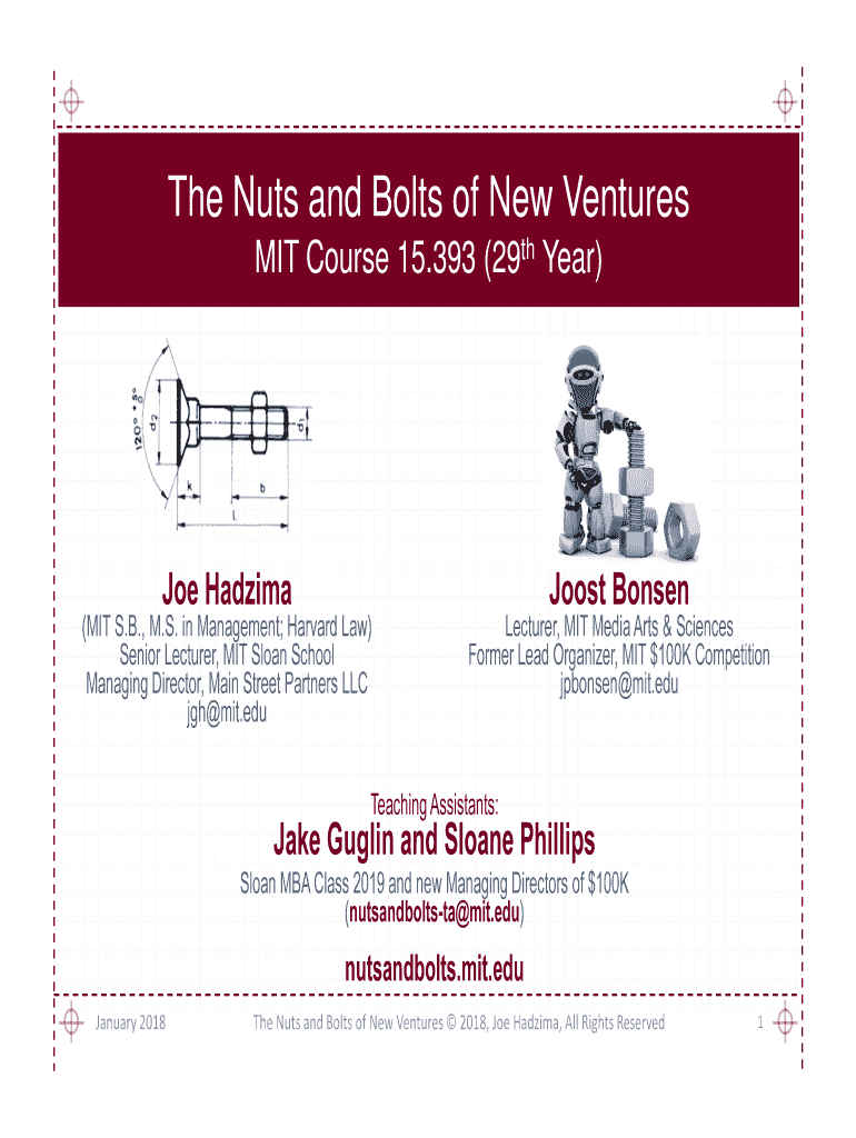 Fillable Online nutsandbolts mit The Nuts and Bolts of New Ventures Fax