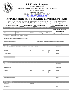 Soil Erosion Permit Application - Marquette County
