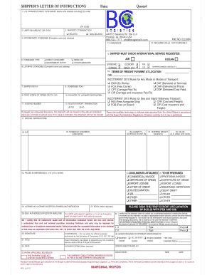 Shipper’s Letter of Instructions