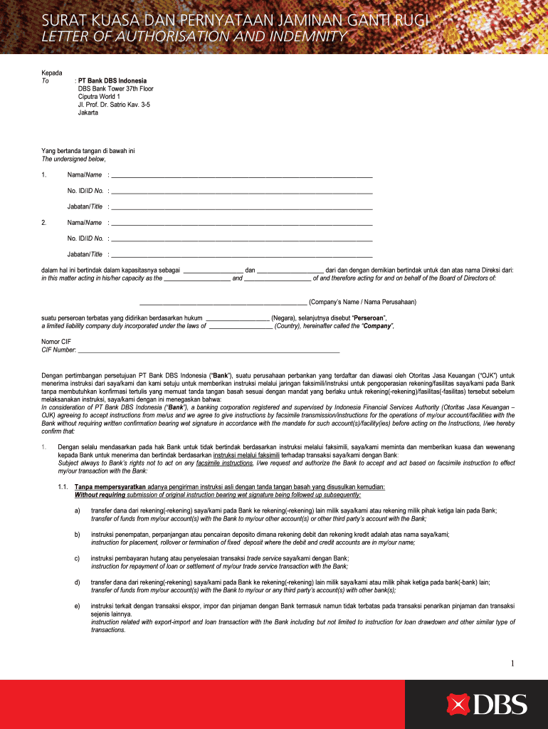 SURAT KUASA DAN PERNYATAAN JAMINAN GANTI RUGI Preview on Page 1