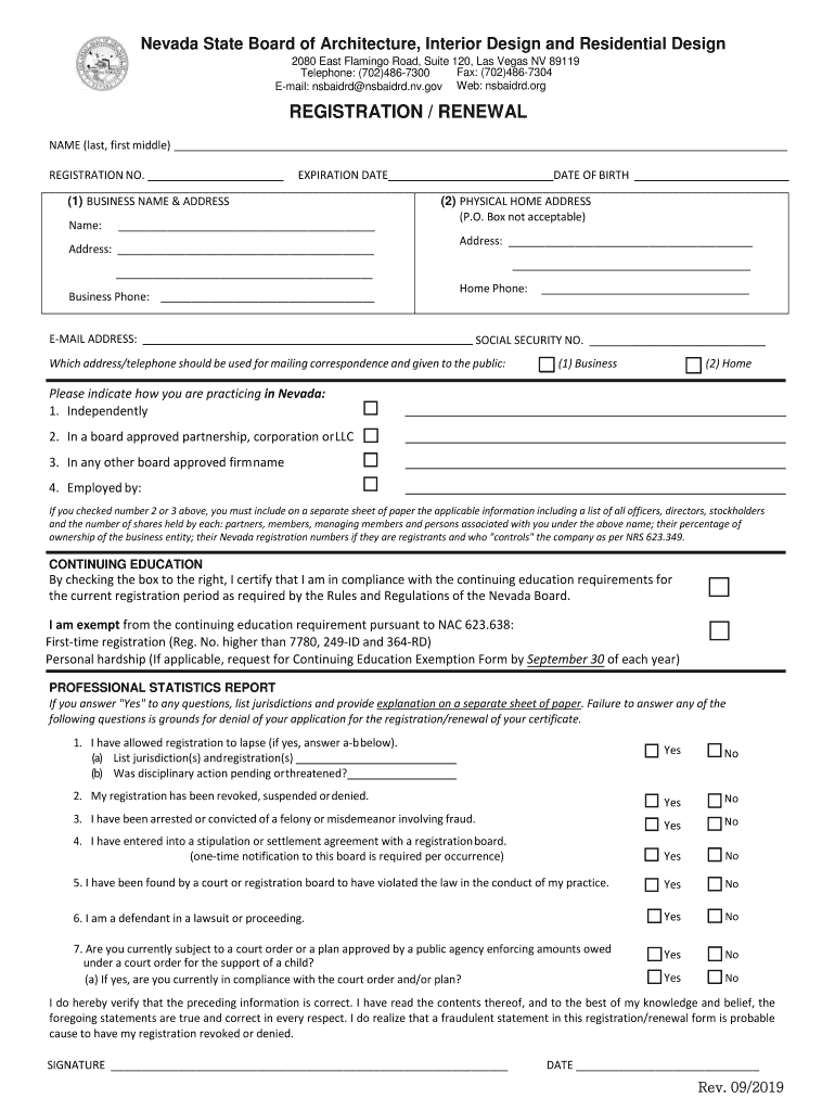 nv nsbaidrd registration renewal Preview on Page 1.