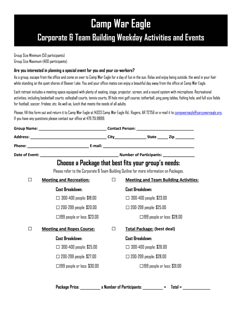 Fillable Online What activities are offered? Why Camp War Eagle? Fax