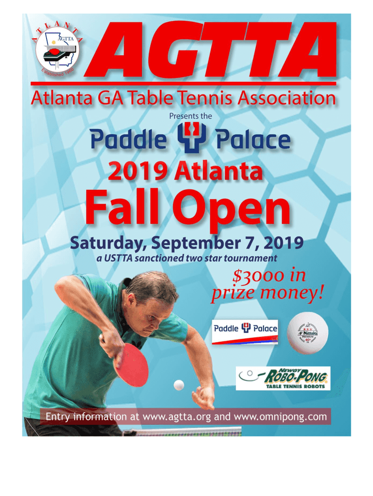 Fillable Online Atlanta Fall Open Table Tennis Tournament USA Table