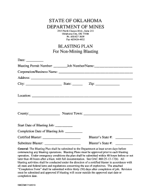 Blasting Plan Form - Oklahoma Department of Mines