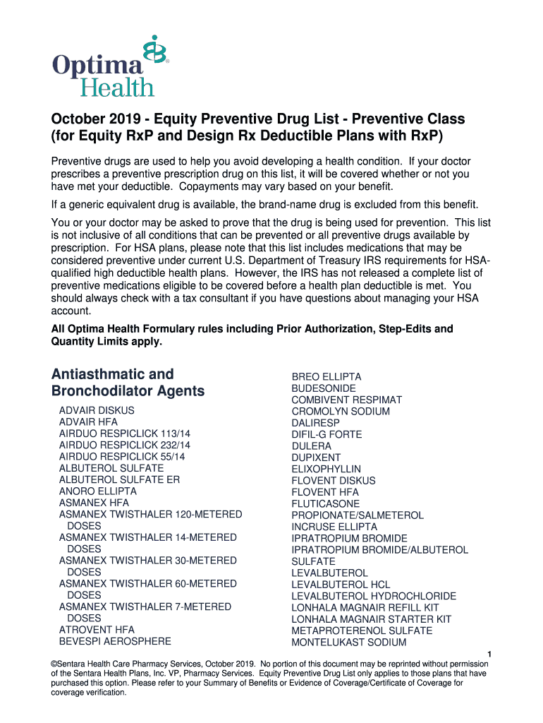 Fillable Online formdocequitypreventivedruglistpreventiveclass