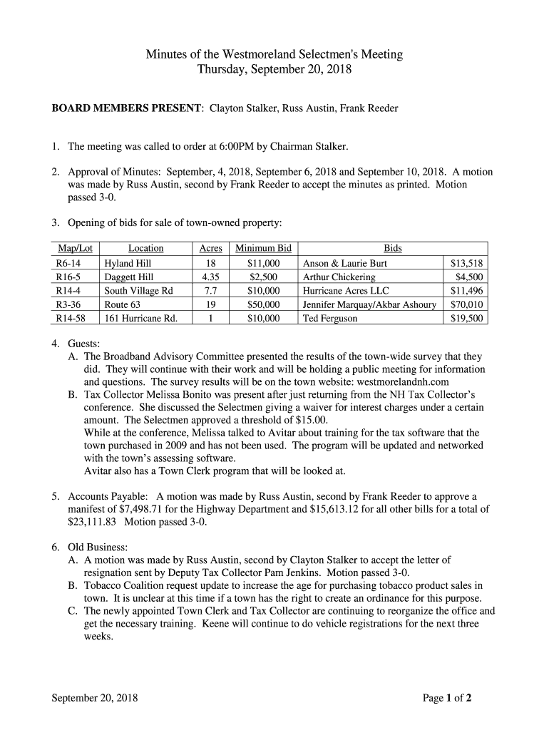 Fillable Online Veteran Westmoreland town clerk/tax collector