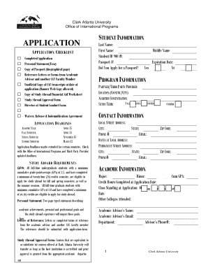 Fillable Online Admissions Graduates Application Package - Clark ...