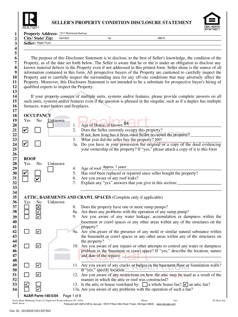 Fillable Online Seller's Property Condition Disclosure Statement
