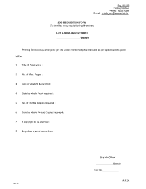 JOB REQUISITION FORM LOK SABHA SECRETARIAT Branch