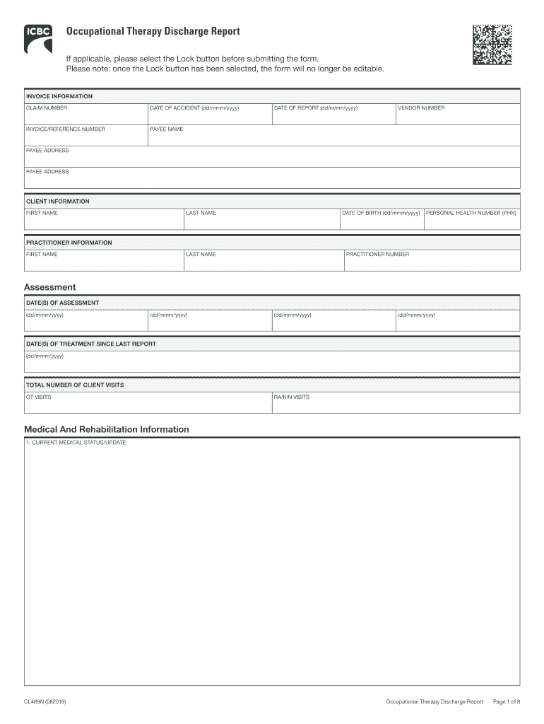 CL489N - Occupational Therapy Discharge Report Occupational Therapy Discharge Report Preview on Page 1