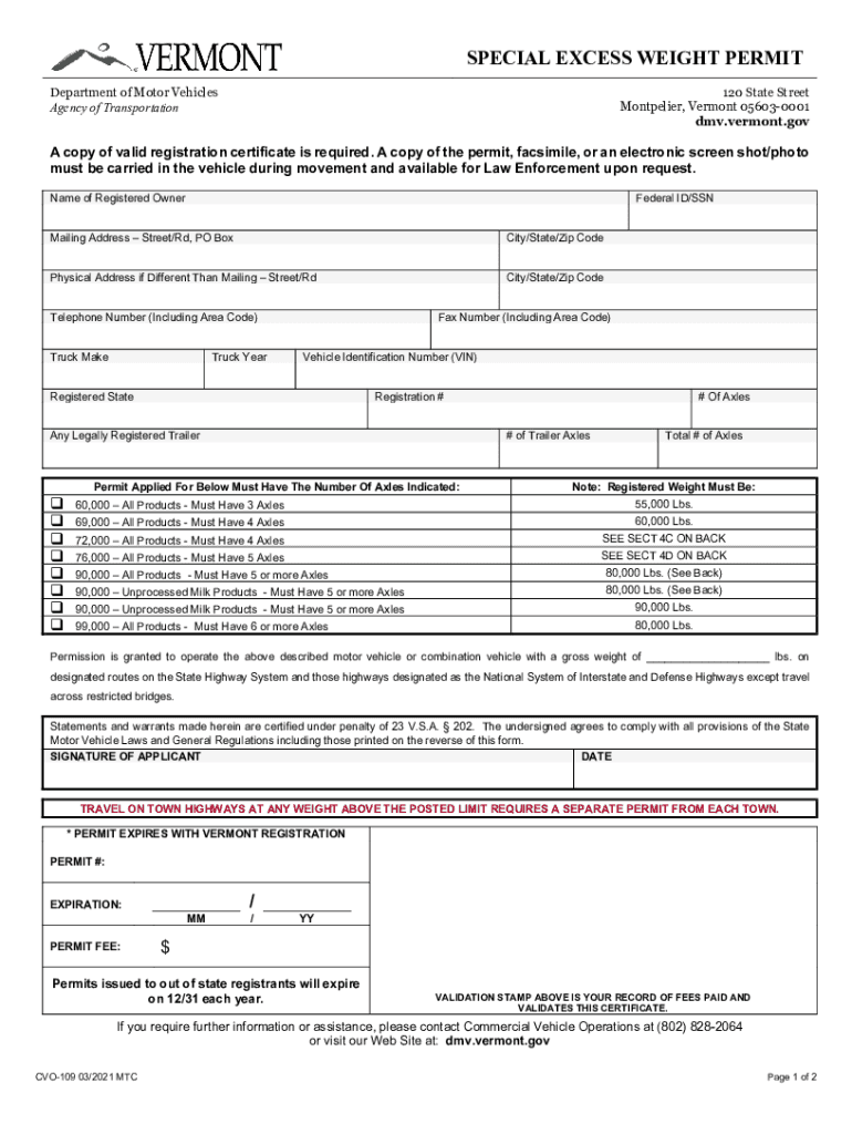 vt special excess weight permit Preview on Page 1