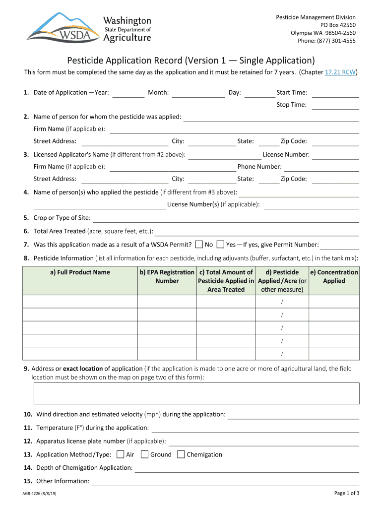 Washington Department Of Agriculture Pesticide Application ... Preview on Page 1