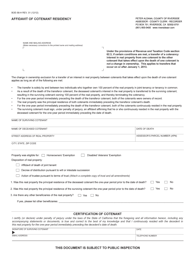 Fillable online affidavit of ownership transfer riverside county