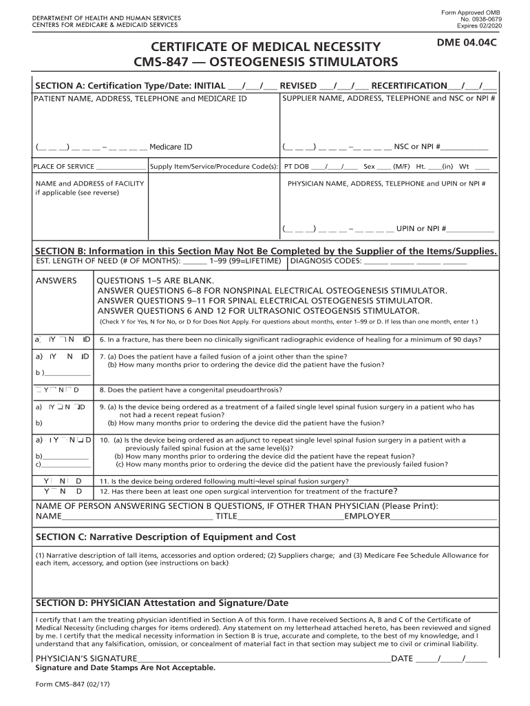 Form CMS-847 - CMS.gov Preview on Page 1.