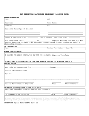 TLA Departure Temporary Lodging Claim