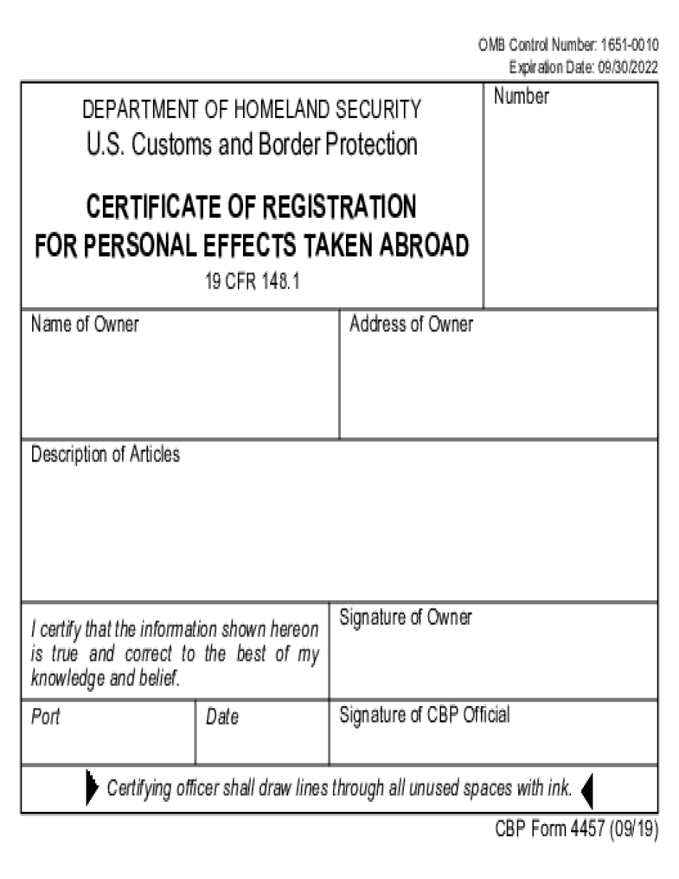 Cbp form for personal effects