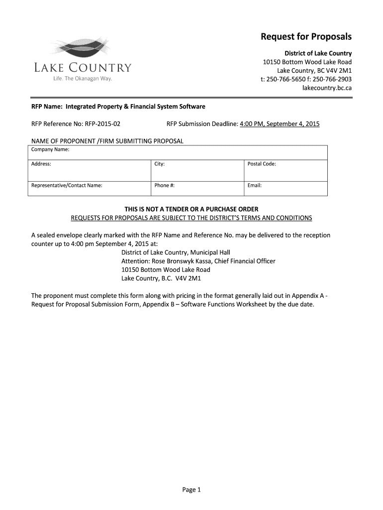 Fillable Online Bids and Tenders District of Lake Country Fax Email