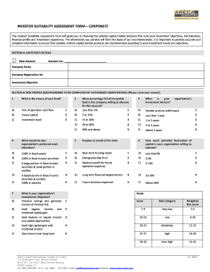 INVESTOR SUITABILITY ASSESSMENT FORM CORPORATE