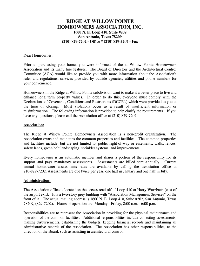 Fillable Online Blackhawk At Bulverde Village Hoa Contact Info Fill