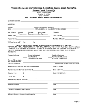 Please fill out, sign and return top 4 sheets to Beaver Creek Township