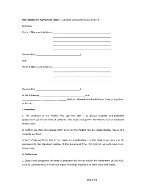 Non-Disclosure Agreement (NDA) - standard version from 2019-08-14
