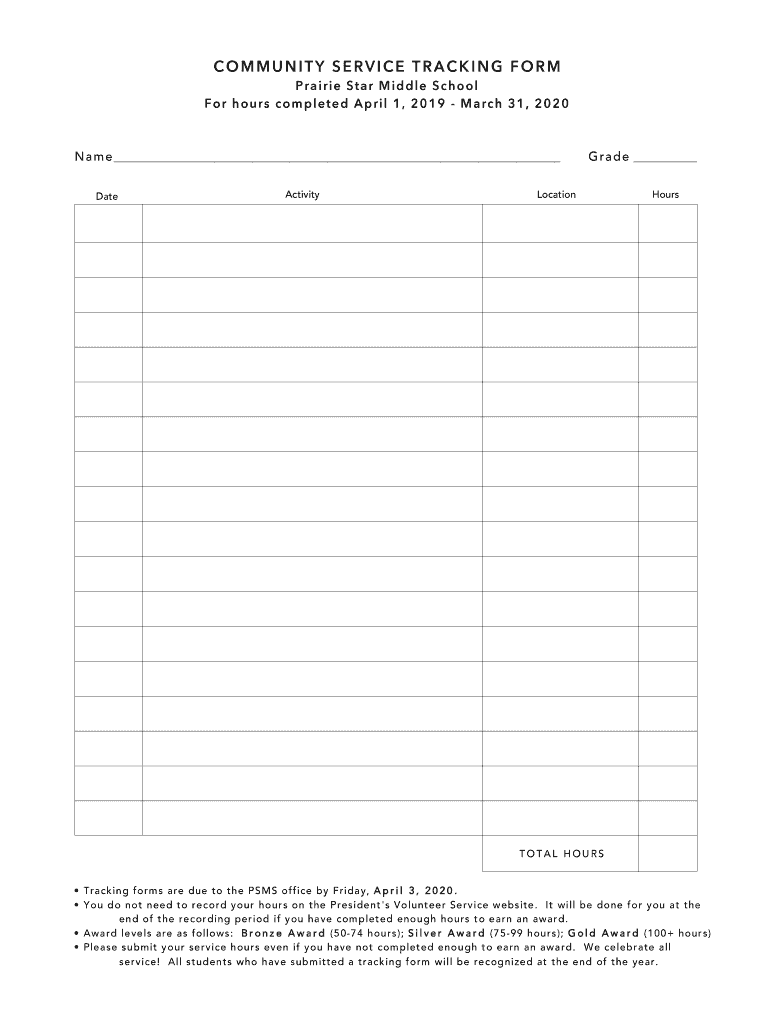 Fillable Online PSMS COMMUNITY SERVICE TRACKING FORM.docx Fax Email