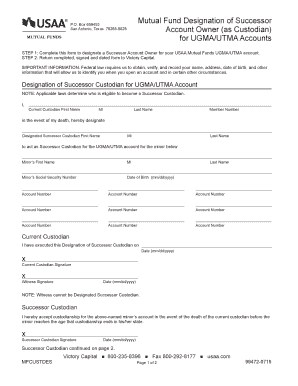 Mutual Fund Designation of Successor Account Owner (as Custodian) for UGMA/UTMA Accounts