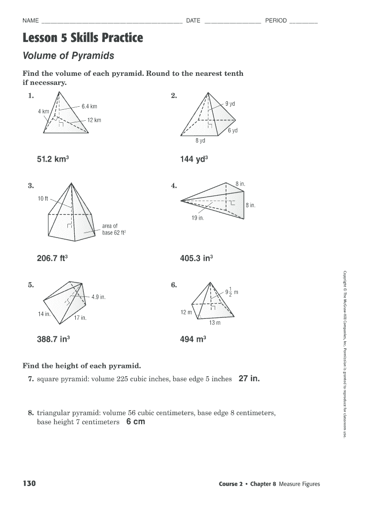 lesson 5 problem solving practice volume of pyramids