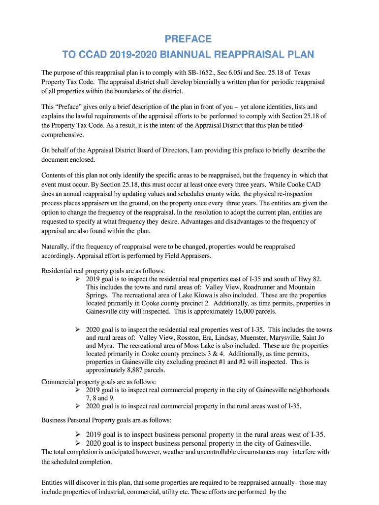 Fillable Online Reappraisal Plan 20192020 Val Verde County