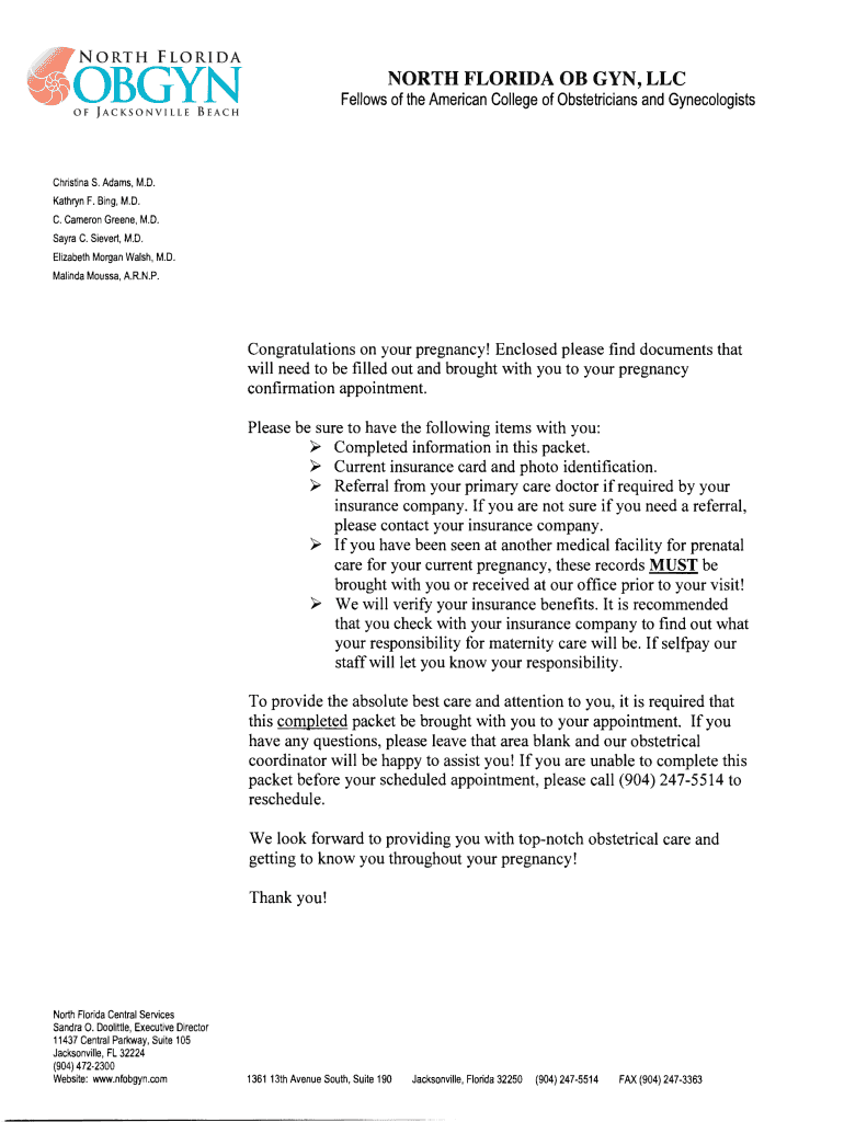 Fillable Online JlOBGYN North Florida OB/GYN Fax Email Print pdfFiller
