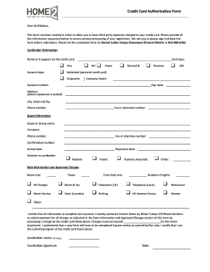 Credit Card Authorization Form v2.6 RI. This form has been created in order to allow guests to have third party expenses charged to their credit cards.