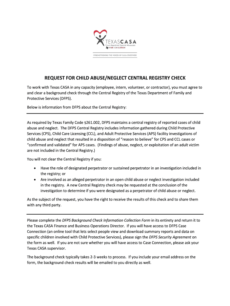 Fillable Online request for child abuse/neglect central registry check