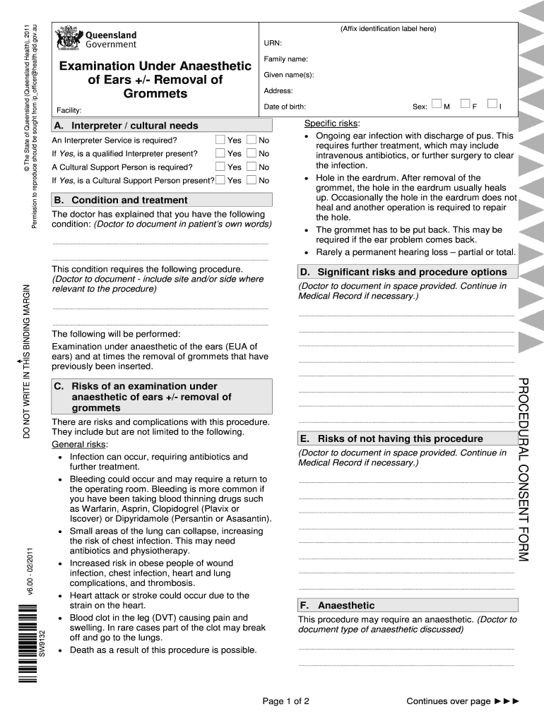 Fillable Online Examination Under Anaesthetic of Ears +/ Removal of