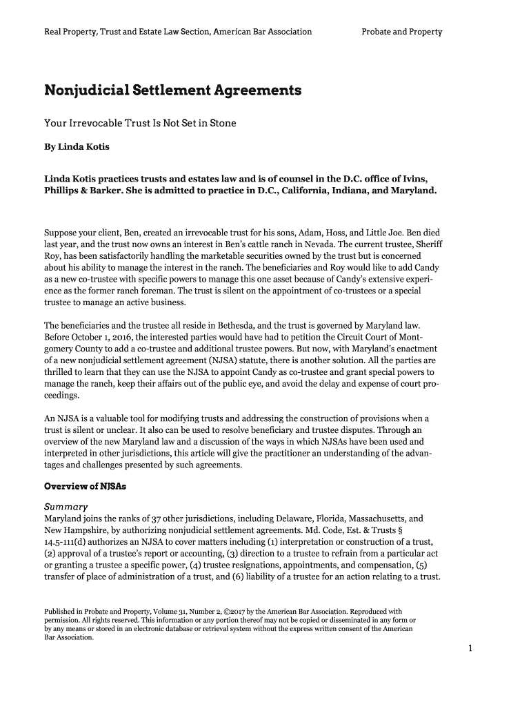 Fillable Online Nonjudicial Settlement Agreements Your Irrevocable