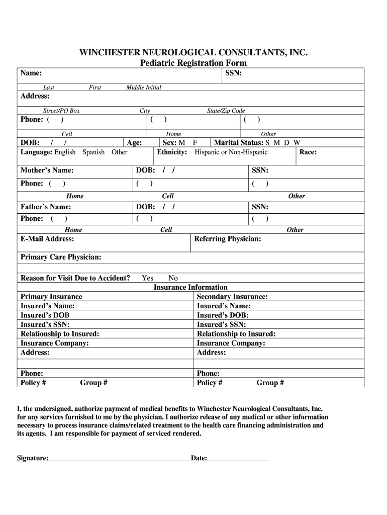 Fillable Online Services Winchester Neurological Consultants