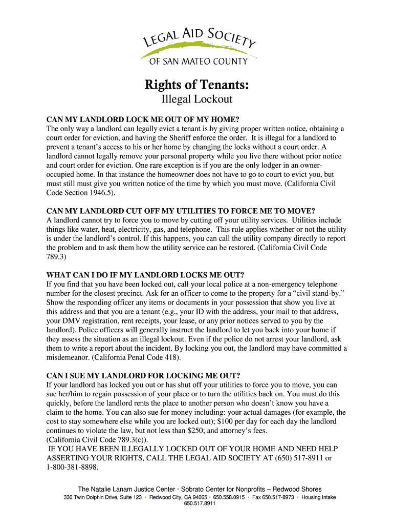 Fillable Online My Landlord Locked Me Out What Can I Do Fax Email Print pdfFiller