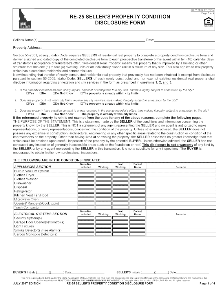 Fillable Online Idaho Residential Real Estate Sales Disclosure